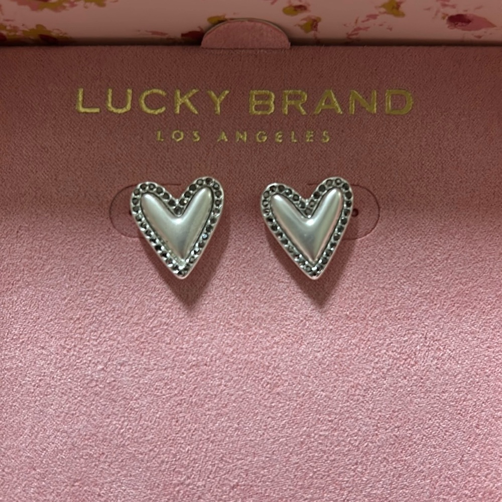 Lucky Brand Rhinestone Heart Earrings NIB